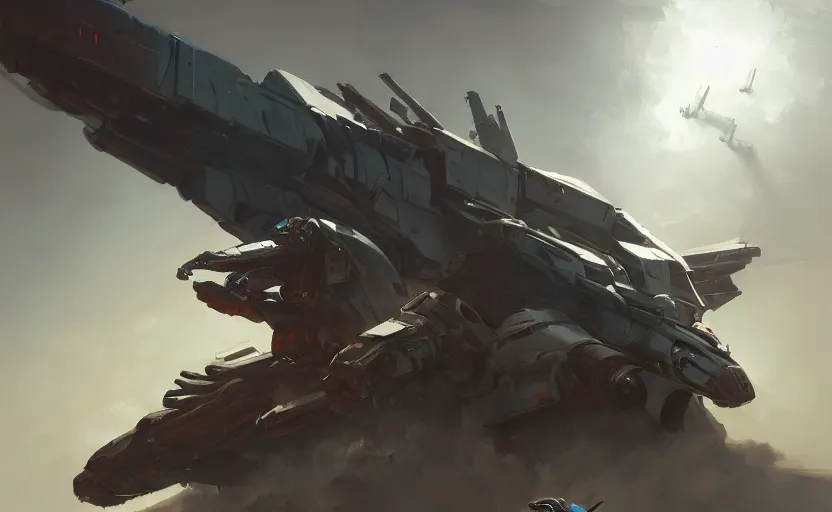 Image similar to a painting of gunhawkpoe trending on artstation in the style of greg rutkowski, hawk, mecha, transformer, warship