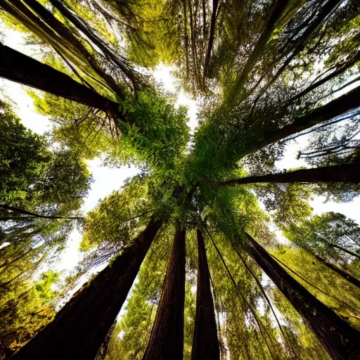 Image similar to photo of a tree on a forest landscape, fisheye lens,