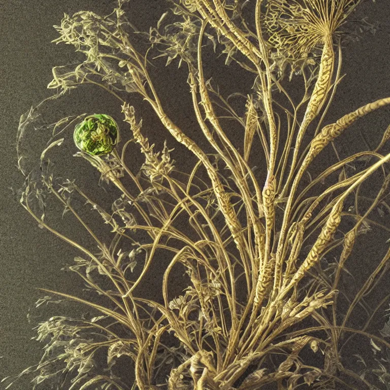 Image similar to single plant seed by ernst haeckel, modeled in 3 d, exquisite lighting, closeup, cinema 4 d render, dark rocky background, clear focus, very coherent, very detailed