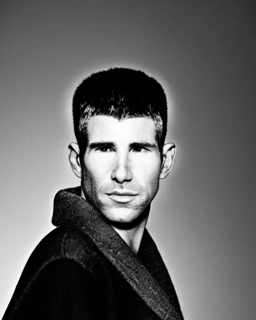 Image similar to an award winning portrait photograph of Deckard from Bladerunner dressed in Balenciaga