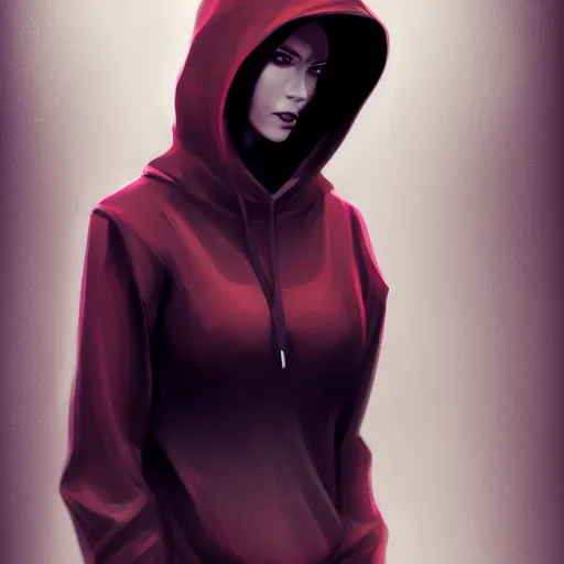 Prompt: Woman wearing hoodie, dark, menacing, artstation, digital art