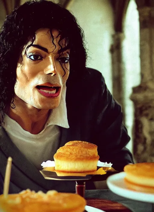 Prompt: closeup portrait of a medieval michael jackson eating cakes in the abbey, depth of field, zeiss lens, detailed, symmetrical, centered, fashion photoshoot, by annie leibovitz and steve mccurry, david lazar, jimmy nelsson, breathtaking, 8 k resolution, extremely detailed, beautiful, establishing shot, artistic, hyperrealistic, beautiful face, octane render