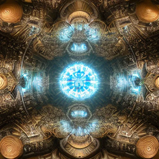 Image similar to a hyperrealistic 3 d render of a huge sprawling fractal cathedral interior populated by mandelbrot fractals by android jones, unreal engine, carved stone, carved soap, white color scheme, volumetric lighting, octane render, dramatic lighting, glowing, carved marble, opalescent, sacred geometry, religious, angelic, catholicpunk, stark, 8 k, ultra detailed