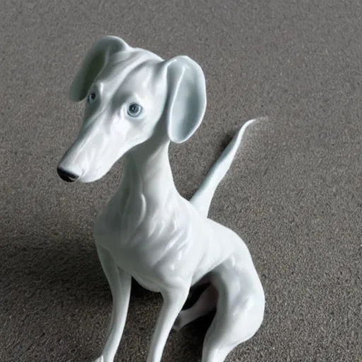 Prompt: porcelain whippet sculpture, pastel colors, depth of field, 8 k, hyper detailed, intricate