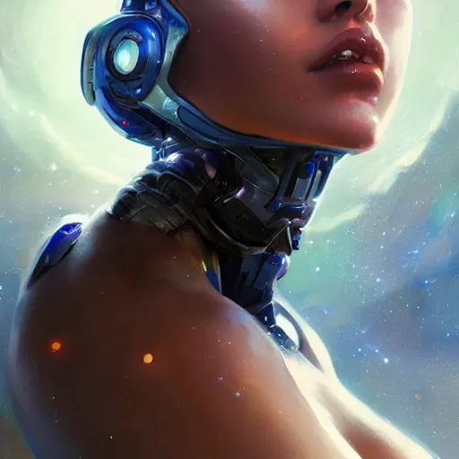Image similar to galaxy surfing stunning cyborg girl, expressive oil painting, by yoshitaka amano, by greg rutkowski, by jeremy lipking, by artgerm,, h e giger, digital art, octane render