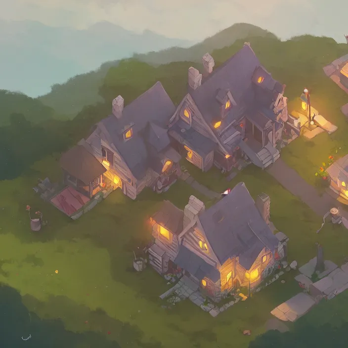 Image similar to rpg top down view of a lovely cottage, cory loftis, james gilleard, atey ghailan, makoto shinkai, goro fujita, studio ghibli, rim light, exquisite lighting, clear focus, very coherent, plain background, soft painting