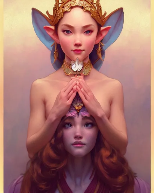 Prompt: portrait of disney! zelda, intricate, elegant, highly detailed, my rendition, digital painting, artstation, concept art, smooth, sharp focus, illustration, art by artgerm and greg rutkowski and alphonse mucha and uang guangjian and gil elvgren and sachin teng and wlop!, symmetry!!