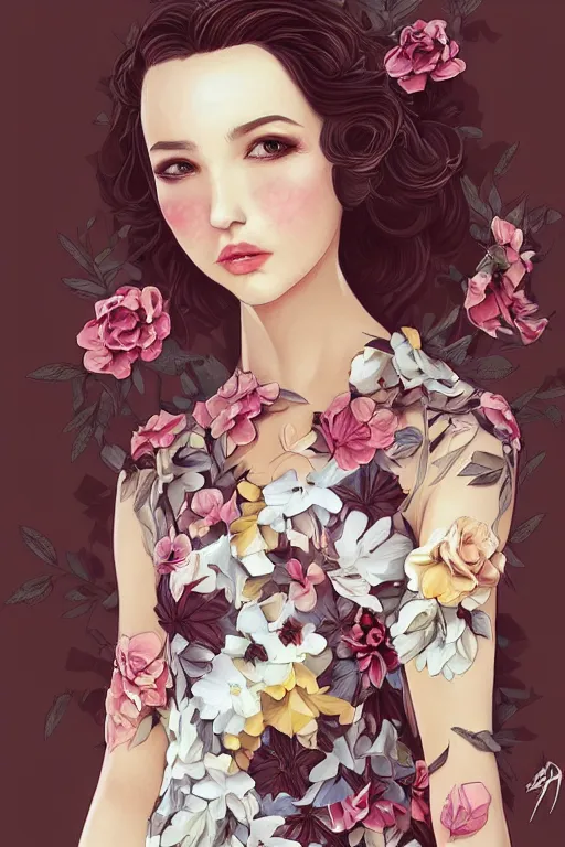 Prompt: Dress with flower pattern portrait by Artgerm and WLOP