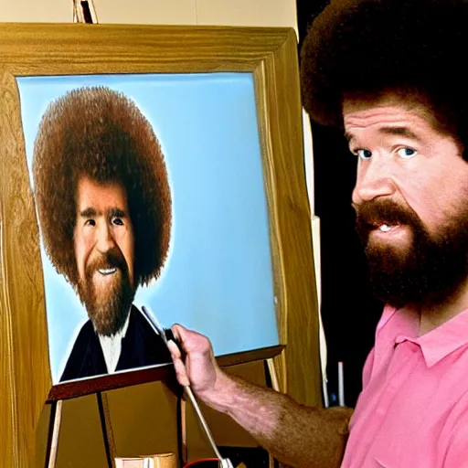 Prompt: Bob Ross painting a recursive self portrait