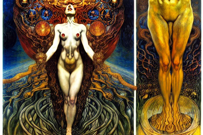 Image similar to Divine Chaos Engine by Karol Bak, Jean Delville, William Blake, Gustav Klimt, and Vincent Van Gogh, symbolist, visionary