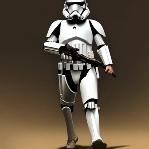 Image similar to extremely long shot of an imperial stormtrooper walking, concept art by Doug Chiang cinematic, realistic painting, high definition, concept art, the Mandalorian concept art style