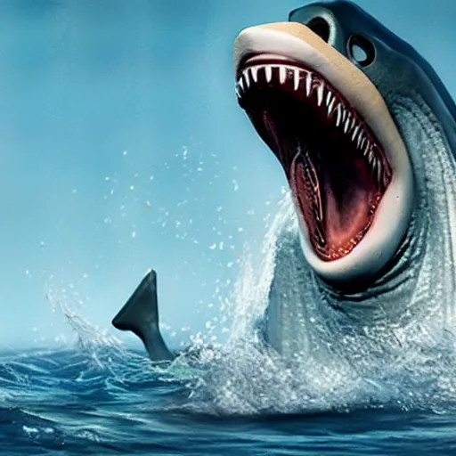 Image similar to Live Action Still of Jerma in Jaws, real life, hyperrealistic, ultra realistic, realistic, highly detailed, epic, HD quality, 8k resolution, body and headshot, film still