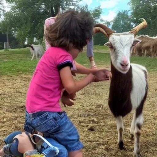 Image similar to gigachad saves a child from a vicious ice - cream wielding goat,