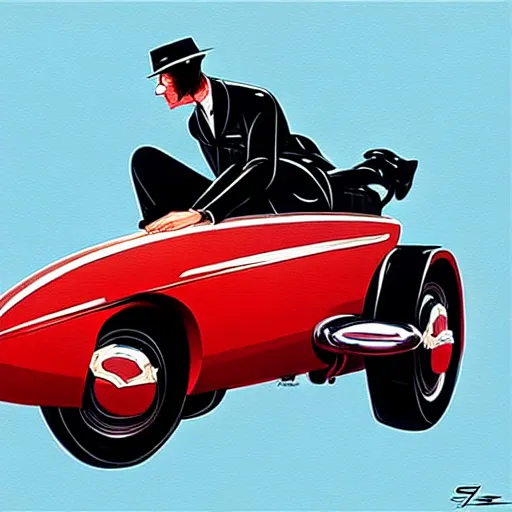 Image similar to concept art for a car with attached sidecar, painted by syd mead, high quality