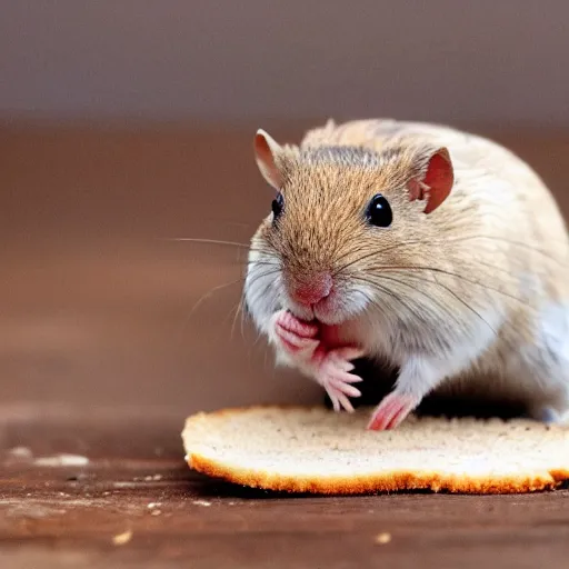 Image similar to Gerbil with its head stuck in a piece of bread