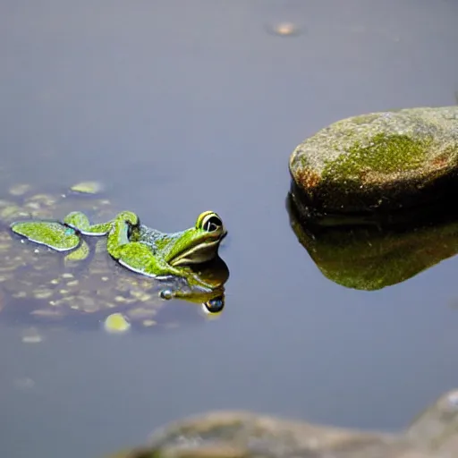 Prompt: an old silent pond... a frog jumps into the pond, splash! silence again.