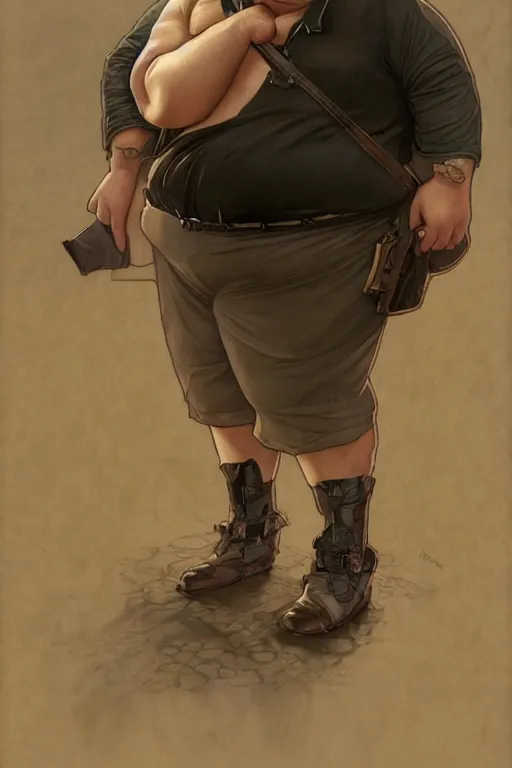 Prompt: portrait of the nostalgia critic as a pathetically weak chubby man, forest, full body, obese, fantasy, intricate, elegant, highly detailed, digital painting, artstation, concept art, sharp focus, illustration, art by artgerm and greg rutkowski and alphonse mucha