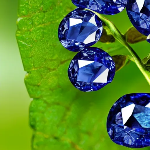 Prompt: a plant growing cut sapphire gemstones instead of fruit