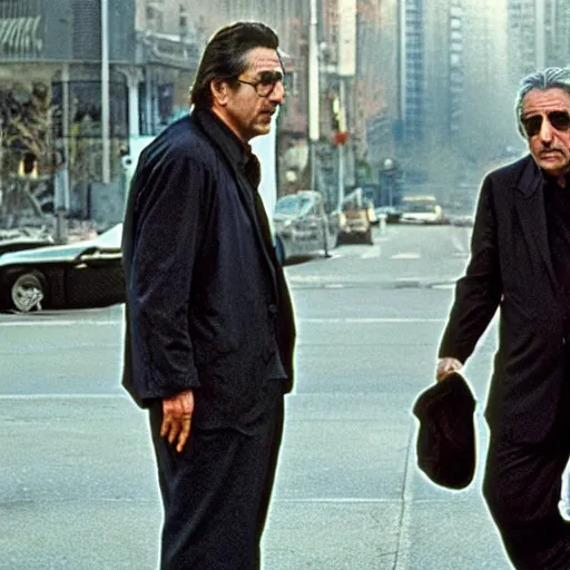 Image similar to old al pacino and old robert de niro in heat 2 (2026), promotional shot, movie still, cinematic,