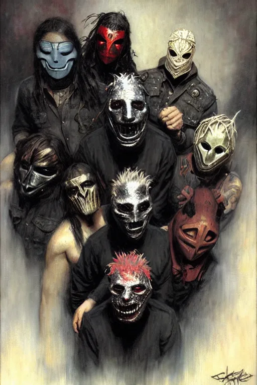 Image similar to slipknot band portrait dnd, painting by gaston bussiere, craig mullins, greg rutkowski, yoji shinkawa