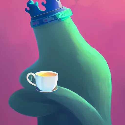 Image similar to a king drinking a cup of tea by christopher balaskas, trending on artstation, 8 k, highly detailed, digital painting