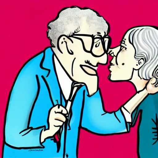 Image similar to caricature illustration of woody allen french - kissing a giant silver spoon