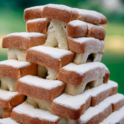 Image similar to a photo of a fort made entirely out of bread, 4k, bokeh