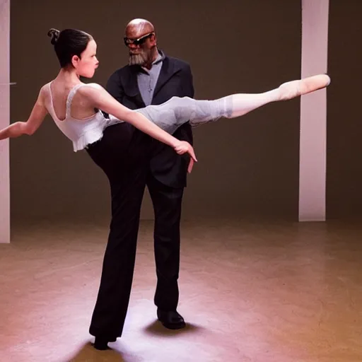 Image similar to Samuel L. Jackson as a ballerina, dancing gracefully, studio lighting