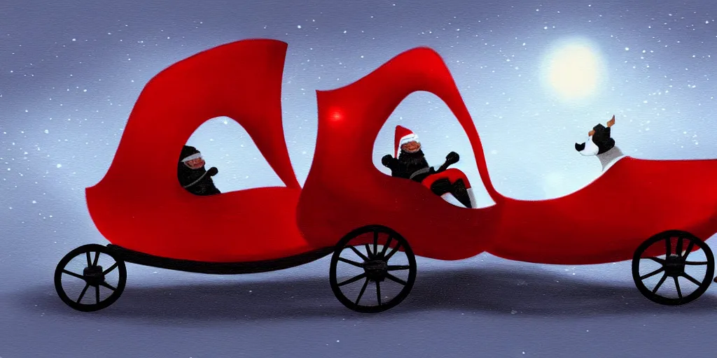 Prompt: concept art of a minimalistic santa sleigh, digital painting, trending on artstation, sharp focus, 4 k