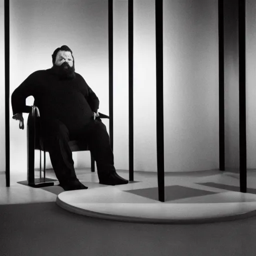 Prompt: chunky orson welles sitting on a dark throne, in an alien room by hans giger, movie by denis villeneuve, lubezki, gaspar noe and alejandro jodorowsky, anamorphic lens, anamorphic lens flares, kodakchrome, cinematic composition, practical effects, award winning photo, 8 k