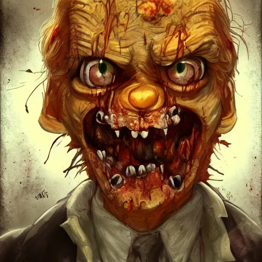 Prompt: a zombie Garfield, by WLOP, horror, wounds, bloody, dark fantasy, trending on artstation