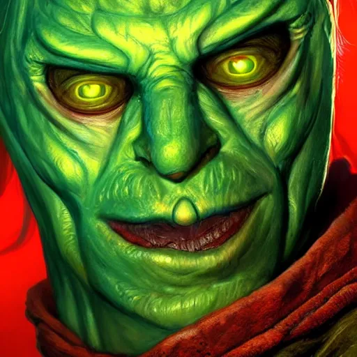 Image similar to bright, colorful, realistic, detailed from Elder Scrolls: shivering isles concept portrait eyeless green monster eyeless falmer backlighting, kodachrome, high contrast, highly detailed, sharp focus, digital painting, concept art, illustration, trending on artstation, comic book by Alex Ross and Adam Adamowicz cover art