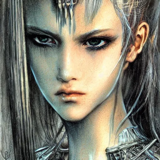 Prompt: portrait of knight girl with pigtails by Luis Royo