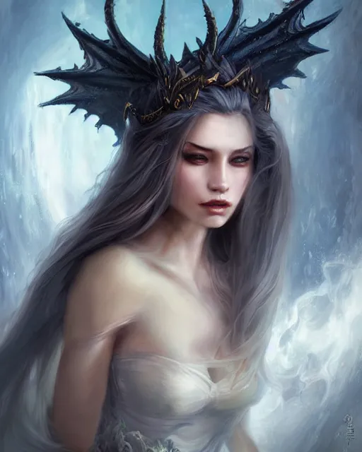 Image similar to a beautiful female dragon queen, 8 k, hyperrealistic, dark fantasy, hyperdetailed, fantasy portrait by laura sava