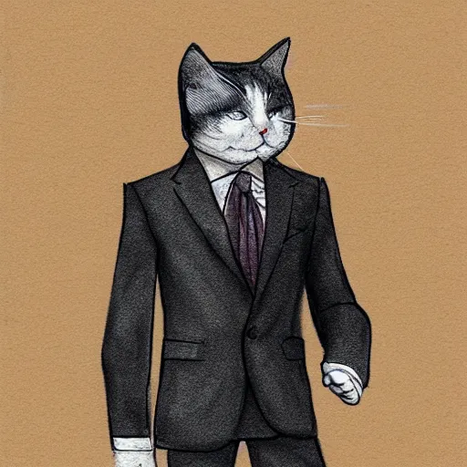 Image similar to cat wearing a suit sketch