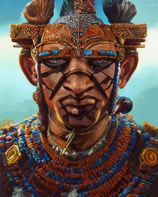 Prompt: digital painting of a mayan warrior by filipe pagliuso and justin gerard, symmetric, fantasy, highly detailed, realistic, intricate, portrait, sharp focus,