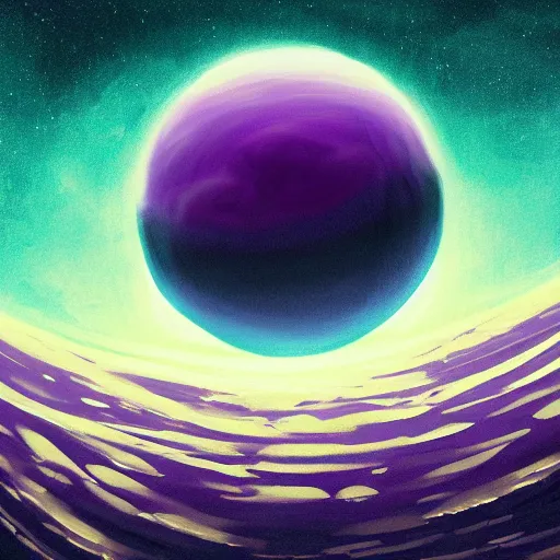 Image similar to a detailed digital painting of a marble - like planet orbiting a large purple sun in a sea of stars, by alena aenami, petros afshar and greg rutkowski trending on artstation, deviantart, planet, clouds, earth, exoplanet, stars, nubulae hubble, swirling gas clouds