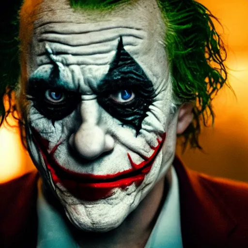 Image similar to stunning awe inspiring ( ( ( bernie sanders ) ) ) playing the joker movie still 8 k hdr atmospheric lighting