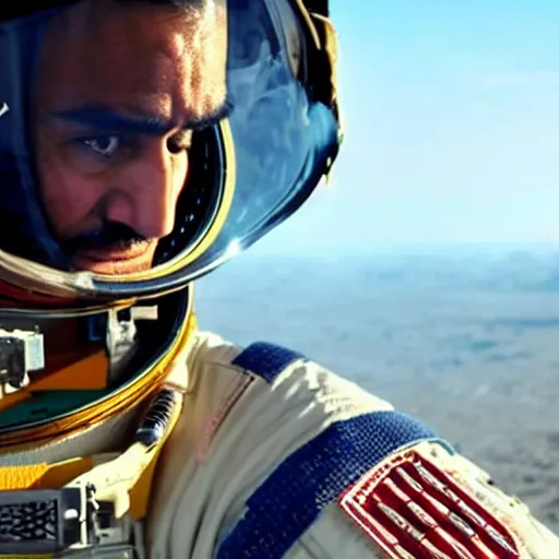 Image similar to close - up of a kurdish astronaut in a movie directed by christopher nolan, movie still frame, promotional image, imax 7 0 mm footage