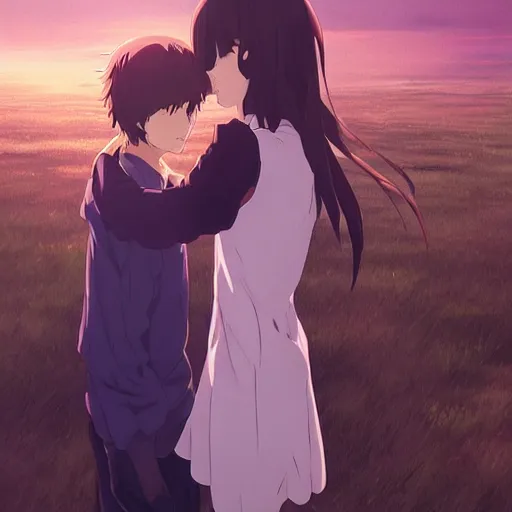 Prompt: Boy and girl embracing each other, anime, art of Makoto Shinkai