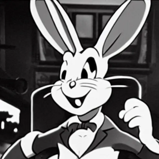 Image similar to bugs bunny in 1 9 3 0 s film noir movie, black and white