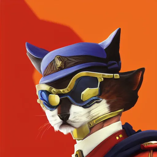 Image similar to Portrait painting an anthropomorphic cat wearing as Soviet leader, as an Overwatch character, medium shot, asymmetrical, profile picture, Organic Painting, sunny day, Matte Painting, bold shapes, hard edges, street art, trending on artstation, by Huang Guangjian and Gil Elvgren and Sachin Teng