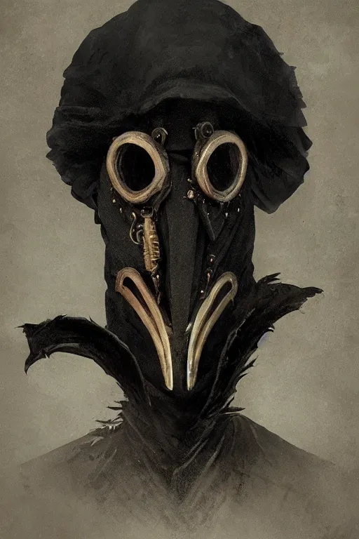 Image similar to A fancy portrait of a 1300's Plague Doctor with a beak mask by Greg Rutkowski, Sung Choi, Mitchell Mohrhauser, Maciej Kuciara, Johnson Ting, Maxim Verehin, Peter Konig, Bloodborne, 8k photorealistic, cinematic lighting, HD, high details, dramatic, dark atmosphere, trending on artstation