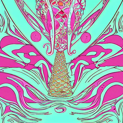 Prompt: upset crying pink ice cream crying sky blue waffle cone, intricate, high definition, beautiful mystical digital art nouveau classic inspired rendered painting