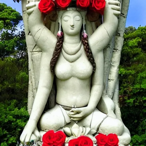 Image similar to goddess named urualu, she rules over love and marriage. her symbols are roses and doves.