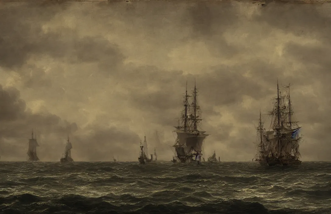 Prompt: pictorial antidote surviving painting ship ever further out to sea painted without underdrawings intact flawless ambrotype from 4 k criterion collection remastered cinematography gory horror film, ominous lighting, evil theme wow photo realistic postprocessing photo taken with nikon d 7 5 0 has its own distinctive quality quite unlike any other macrolens jan van der heyden