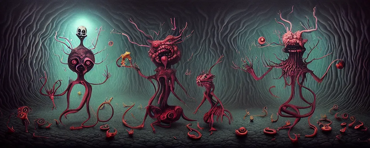 Image similar to whimsical alchemical creatures, surreal dark uncanny painting by ronny khalil