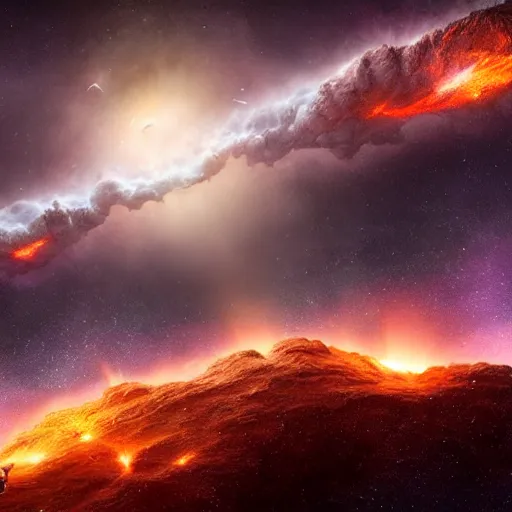 Image similar to A highly detailed Digital art of a meteorite containing an ant colony burning up in the atmosphere, by Jessica Rossier and Wayne Barlowe 8k geology space hubble star nebula