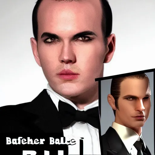 Image similar to urban fantasy butler that looks similar to michael kane, handsome, balding, well dressed, pet rat on shoulder