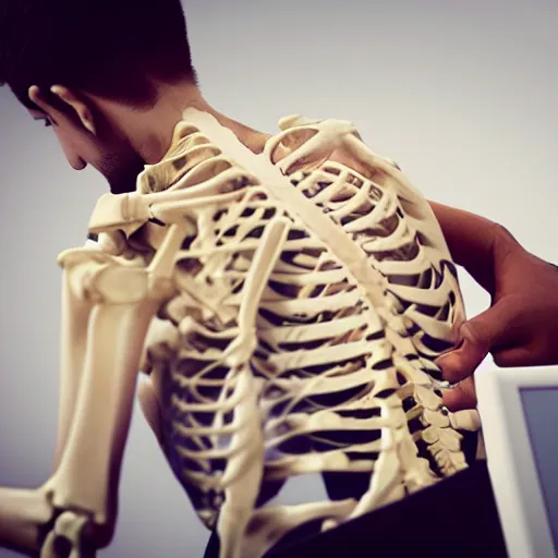 Prompt: a skeleton at the chiropractor